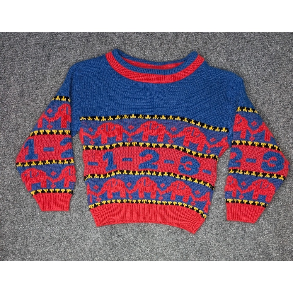 Vintage Park Bench Kids‎ Knit Sweater 123 Elephants Size 24 Months Red Blue